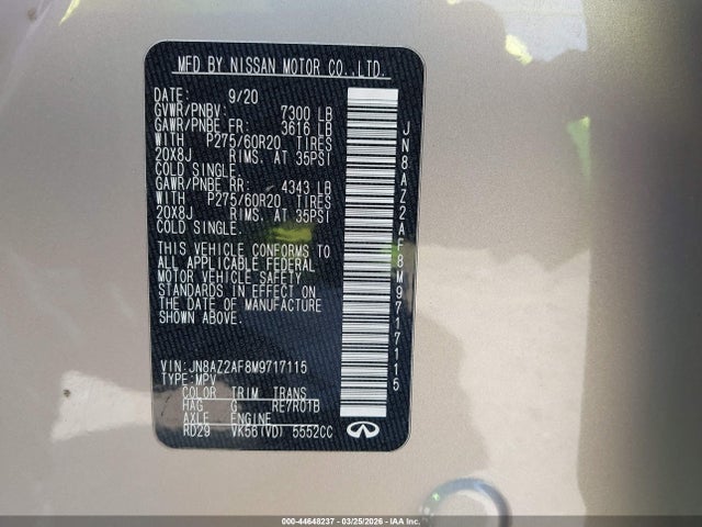 Продажа на аукционе авто 2021 Infiniti Qx80 Luxe, vin: JN8AZ2AF8M9717115, номер лота: 44648237
