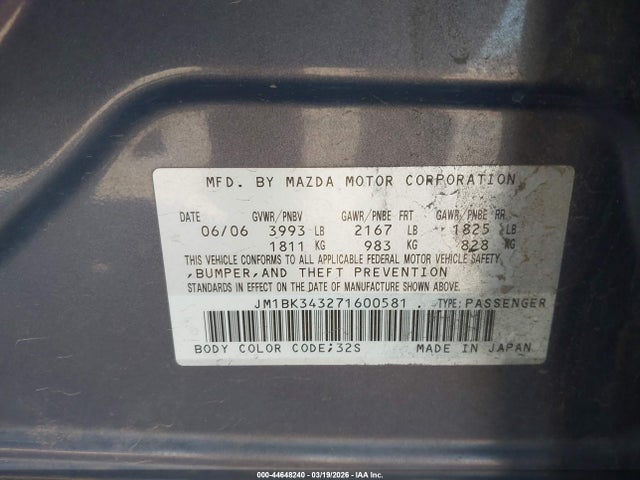 2007 MAZDA MAZDA3 JM1BK343271600581 Photo 8