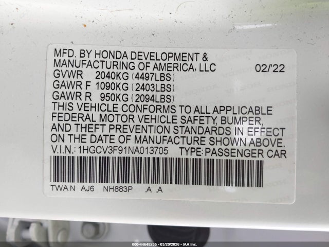 2022 HONDA ACCORD HYBRID 1HGCV3F91NA013705 Photo 8