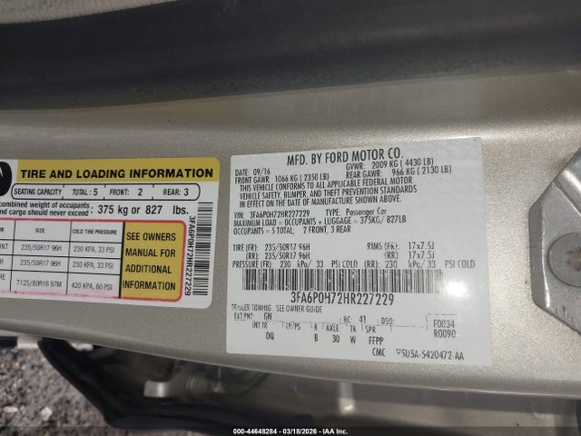 2017 FORD FUSION 3FA6P0H72HR227229 Photo 8