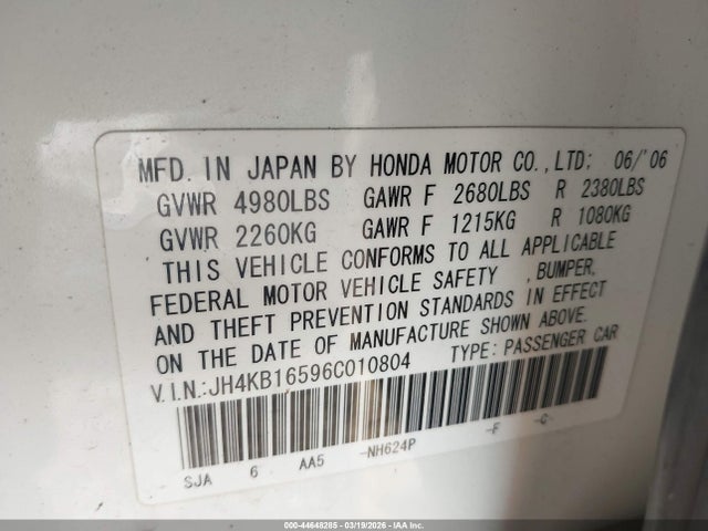 Aukcja sprzedaży 2006 Acura Rl 3.5, vin: JH4KB16596C010804, numer aukcji: 44648285