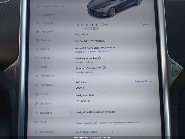 Продажа на аукционе авто 2015 Tesla Model S 70d/85d/p85d, vin: 5YJSA1H20FFP70288, номер лота: 44648290