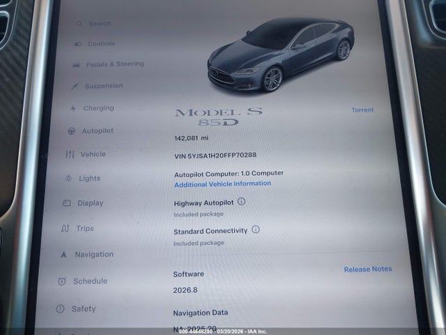 Продажа на аукционе авто 2015 Tesla Model S 70d/85d/p85d, vin: 5YJSA1H20FFP70288, номер лота: 44648290