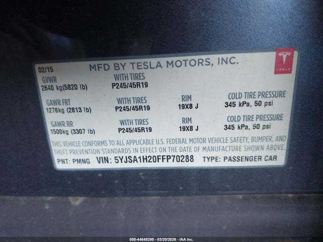 Продажа на аукционе авто 2015 Tesla Model S 70d/85d/p85d, vin: 5YJSA1H20FFP70288, номер лота: 44648290