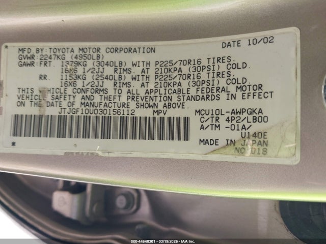 Aukcja sprzedaży 2003 Lexus Rx 300, vin: JTJGF10U030156112, numer aukcji: 44648301
