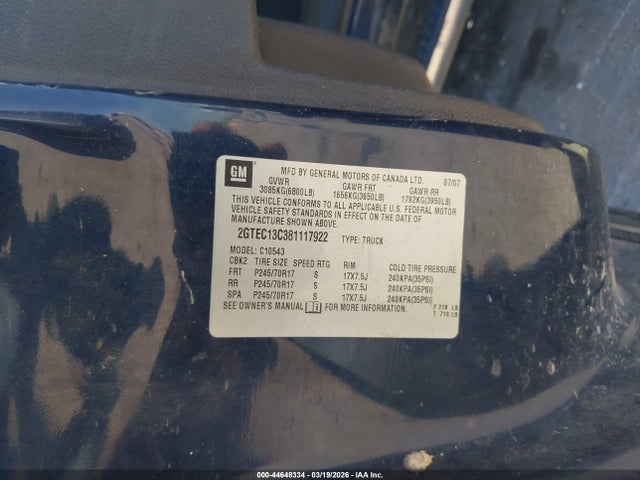 Aukcja sprzedaży 2008 Gmc Sierra 1500 Sl, vin: 2GTEC13C381117922, numer aukcji: 44648334