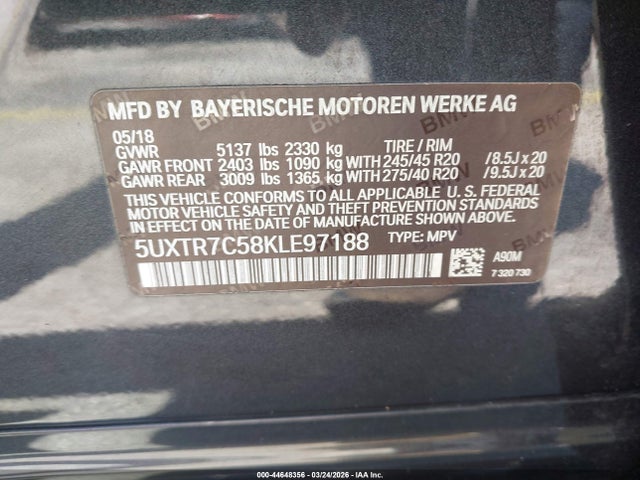 44648356 :رقم المزاد ، 5UXTR7C58KLE97188 vin ، 2019 Bmw X3 Sdrive30i مزاد بيع