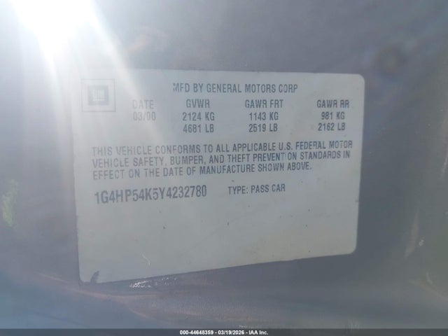 2000 Buick Lesabre Custom მანქანა იყიდება აუქციონზე, vin: 1G4HP54K5Y4232780, აუქციონის ნომერი: 44648359
