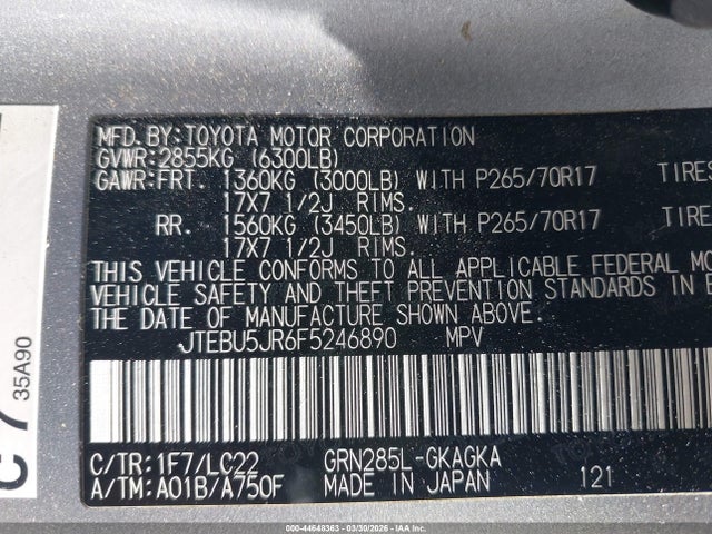 JTEBU5JR6F5246890 Toyota 4runner Trail Premium