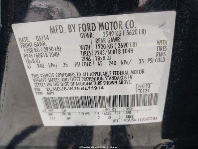 Lincoln MKX 2014 2LMDJ8JK7EBL11914 Image 9