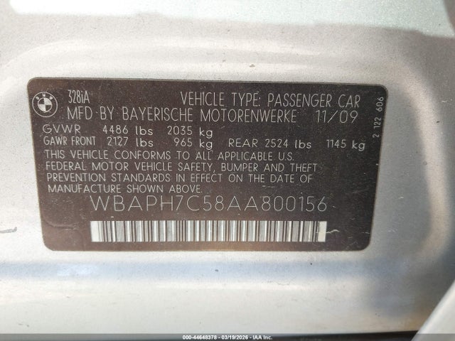 44648378 :رقم المزاد ، WBAPH7C58AA800156 vin ، 2010 Bmw 328i مزاد بيع