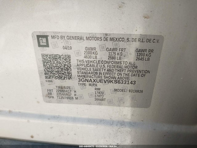 3GNAXUEV9KS633143 Chevrolet EQUINOX LT