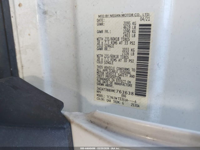 5N1AT3BBXMC763638 Nissan Rogue Sv Intelligent Awd