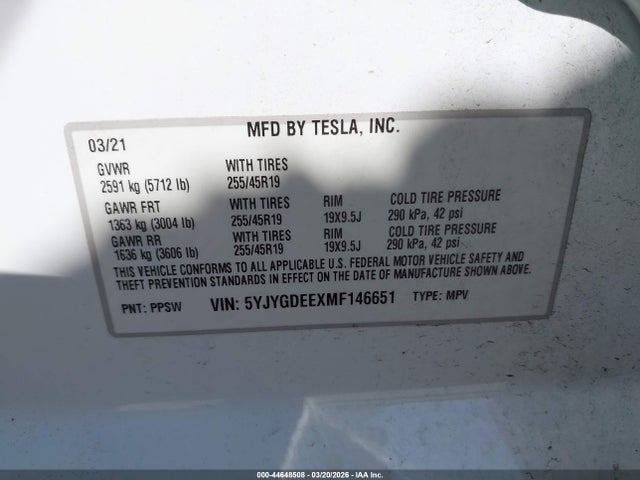 5YJYGDEEXMF146651 Tesla Model Y Long Range Dual Motor All-wheel Drive