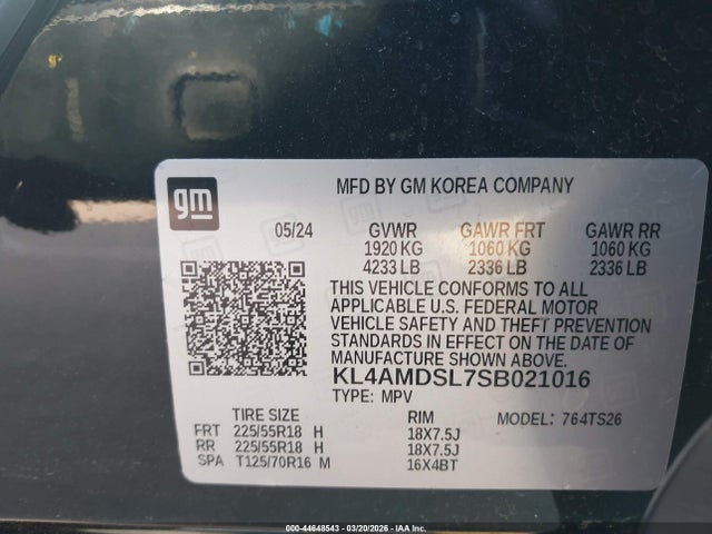 Aukcja sprzedaży 2025 Buick Encore Gx Sport Touring Fwd, vin: KL4AMDSL7SB021016, numer aukcji: 44648543
