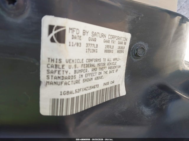 Продажа на аукционе авто 2004 Saturn Ion 3, vin: 1G8AL52FX4Z154673, номер лота: 44648550