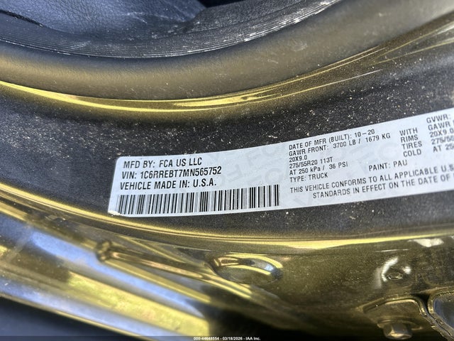 Продаж на аукціоні авто 2021 Ram 1500 Big Horn/lone Star, vin: 1C6RREBT7MN565752, номер лоту: 44648554