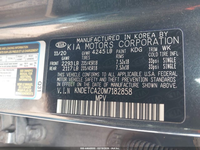 Aukcja sprzedaży 2021 Kia Seltos Sx Turbo, vin: KNDETCA20M7182858, numer aukcji: 44648555