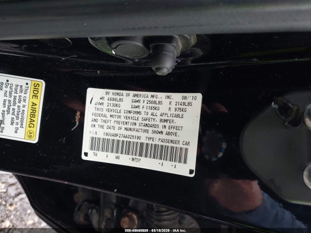 44648580 :رقم المزاد ، 19UUA8F27AA025190 vin ، 2010 Acura Tl 3.5 مزاد بيع