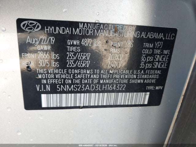 2020 HYUNDAI SANTA FE 5NMS23AD3LH164322 Photo 8