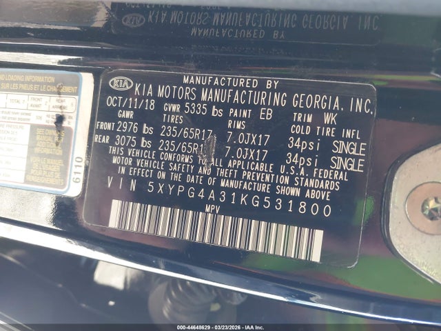 5XYPG4A31KG531800 KIA Sorento 2.4l L