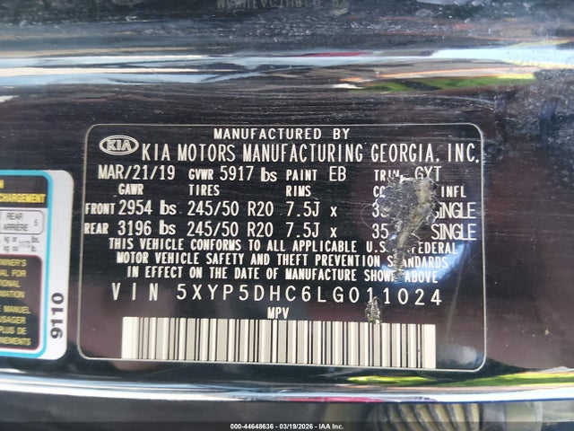 Aukcja sprzedaży 2020 Kia Telluride Sx, vin: 5XYP5DHC6LG011024, numer aukcji: 44648636