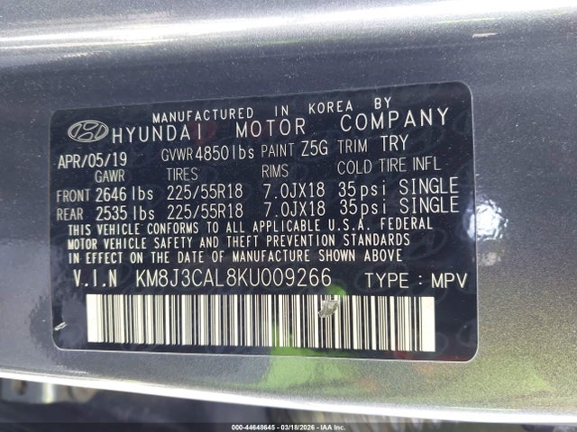 2019 HYUNDAI TUCSON KM8J3CAL8KU009266 Photo 8