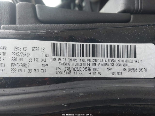 2018 Jeep Grand Cherokee Laredo E 4x4 მანქანა იყიდება აუქციონზე, vin: 1C4RJFAG5JC180546, აუქციონის ნომერი: 44648652