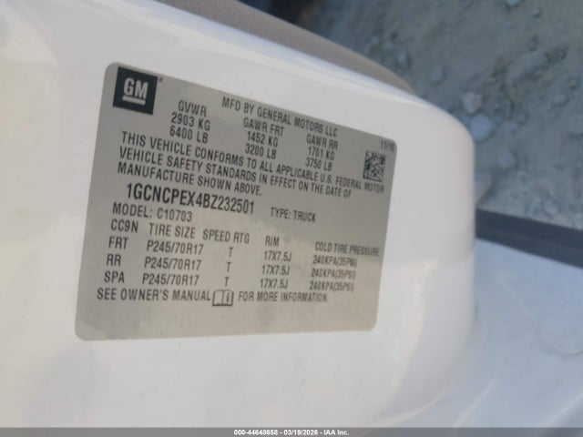 44648658 :رقم المزاد ، 1GCNCPEX4BZ232501 vin ، 2011 Chevrolet Silverado 1500 Work Truck مزاد بيع