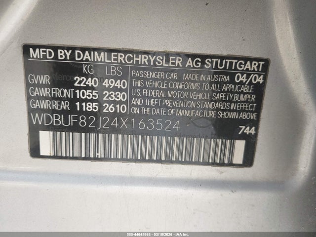 Продажа на аукционе авто 2004 Mercedes-benz E 320 4matic, vin: WDBUF82J24X163524, номер лота: 44648668