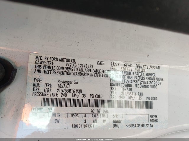 Ford FOCUS SE 2014 1FADP3F21EL202557 Image 9