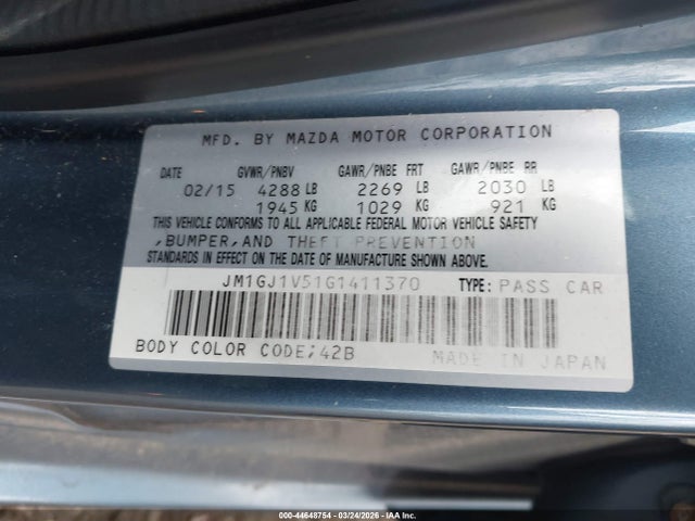 44648754 :رقم المزاد ، JM1GJ1V51G1411370 vin ، 2016 Mazda Mazda6 I Touring مزاد بيع