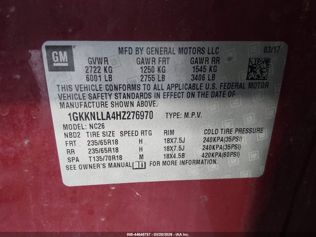 1GKKNLLA4HZ276970 GMC Acadia Sle-2
