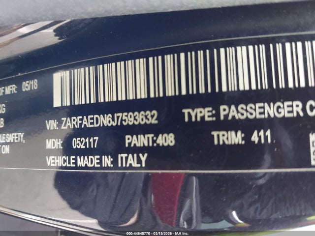 2018 ALFA ROMEO GIULIA ZARFAEDN6J7593632 Photo 8