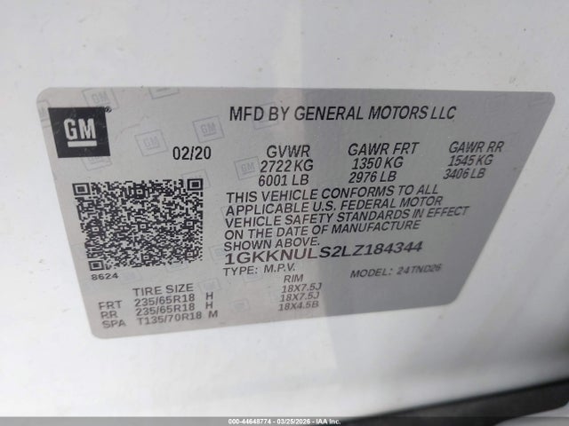 Продаж на аукціоні авто 2020 Gmc Acadia Awd Slt, vin: 1GKKNULS2LZ184344, номер лоту: 44648774
