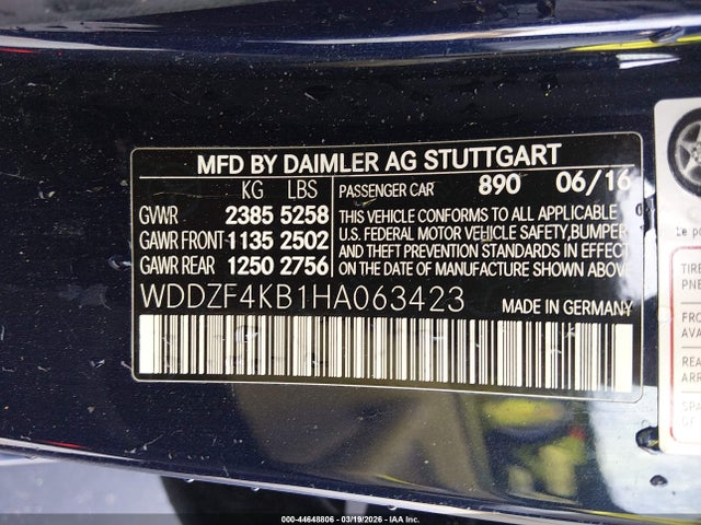 Aukcja sprzedaży 2017 Mercedes-benz E 300 4matic, vin: WDDZF4KB1HA063423, numer aukcji: 44648806