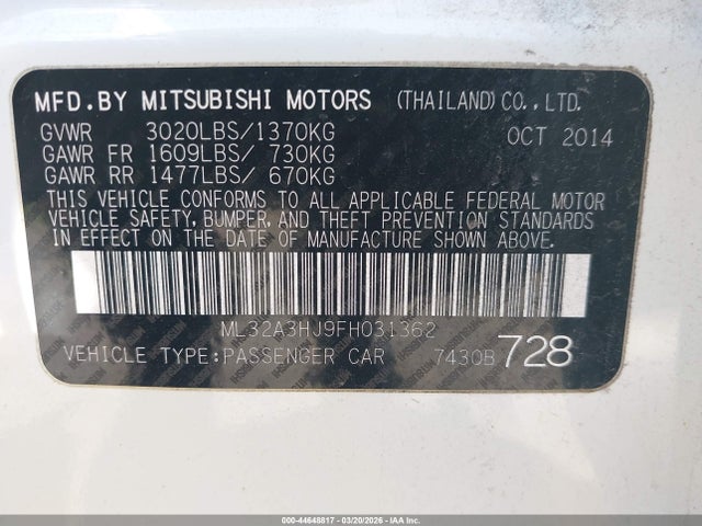 2015 MITSUBISHI MIRAGE ML32A3HJ9FH031362 Photo 8