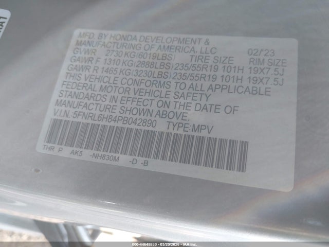 2023 HONDA ODYSSEY 5FNRL6H84PB042890 Photo 8