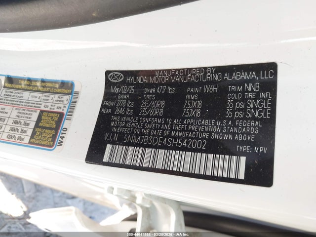 Aukcja sprzedaży 2025 Hyundai Tucson Sel, vin: 5NMJB3DE4SH542002, numer aukcji: 44648858