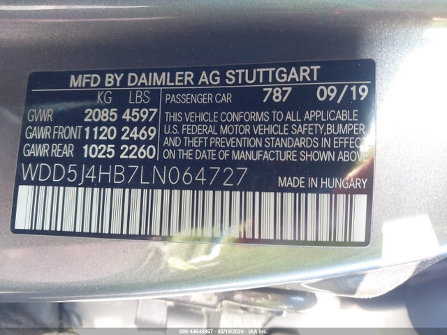 44648867 :رقم المزاد ، WDD5J4HB7LN064727 vin ، 2020 Mercedes-benz Cla 250 4matic مزاد بيع