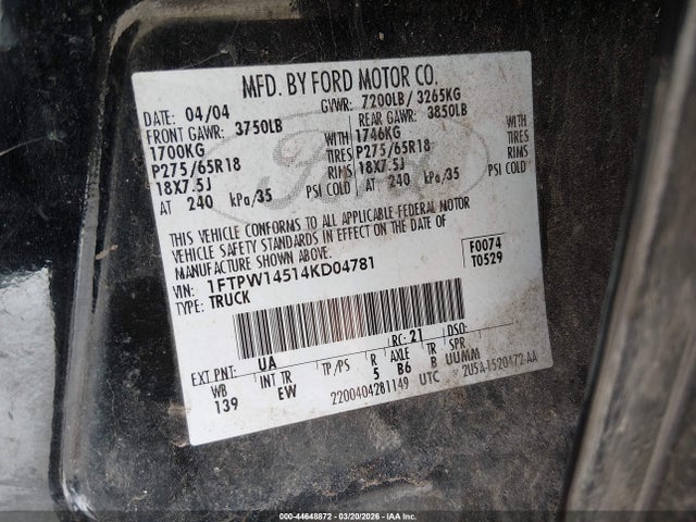 2004 FORD F-150 1FTPW14514KD04781 Photo 8