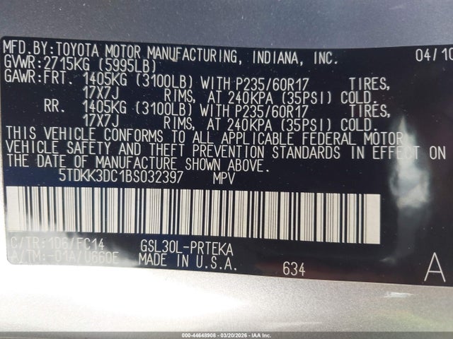 2011 TOYOTA SIENNA 5TDKK3DC1BS032397 Photo 8