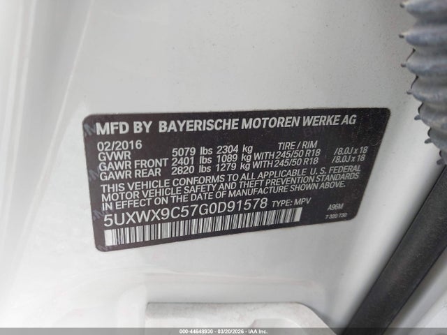 2016 Bmw X3 Xdrive28i მანქანა იყიდება აუქციონზე, vin: 5UXWX9C57G0D91578, აუქციონის ნომერი: 44648930