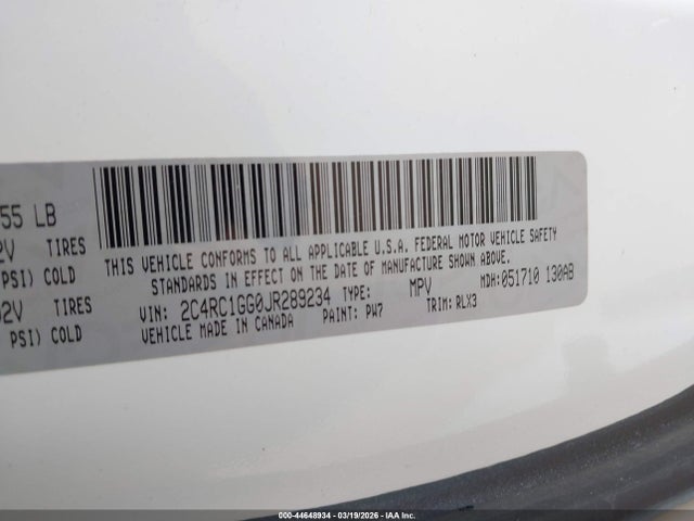 Aukcja sprzedaży 2018 Chrysler Pacifica Limited, vin: 2C4RC1GG0JR289234, numer aukcji: 44648934