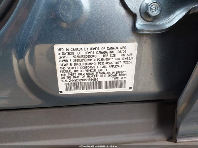 Aukcja sprzedaży 2006 Acura Mdx, vin: 2HNYD18996H544186, numer aukcji: 44648937
