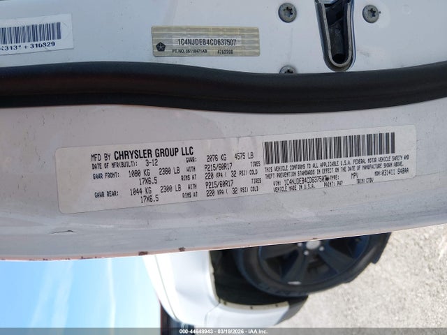 2012 Jeep Compass Latitude მანქანა იყიდება აუქციონზე, vin: 1C4NJDEB4CD637507, აუქციონის ნომერი: 44648943