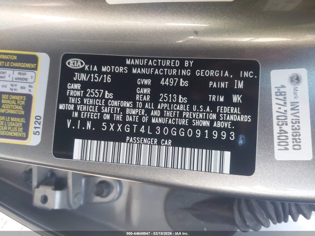 5XXGT4L30GG091993 KIA Optima Lx