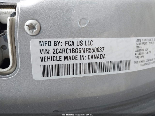 Продажа на аукционе авто 2021 Chrysler Pacifica Touring L, vin: 2C4RC1BG6MR550037, номер лота: 44648966