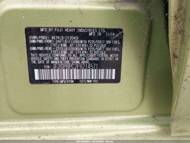 Aukcja sprzedaży 2015 Subaru Xv Crosstrek Hybrid Touring, vin: JF2GPBPC2FH214571, numer aukcji: 44648974