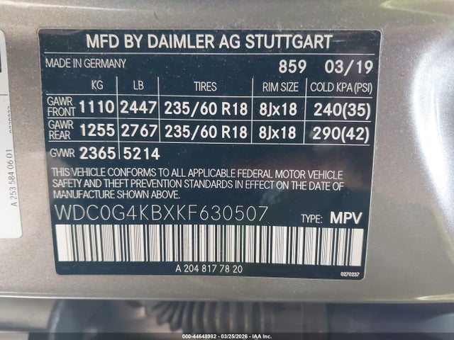 Продажа на аукционе авто 2019 Mercedes-benz Glc 300 4matic, vin: WDC0G4KBXKF630507, номер лота: 44648982
